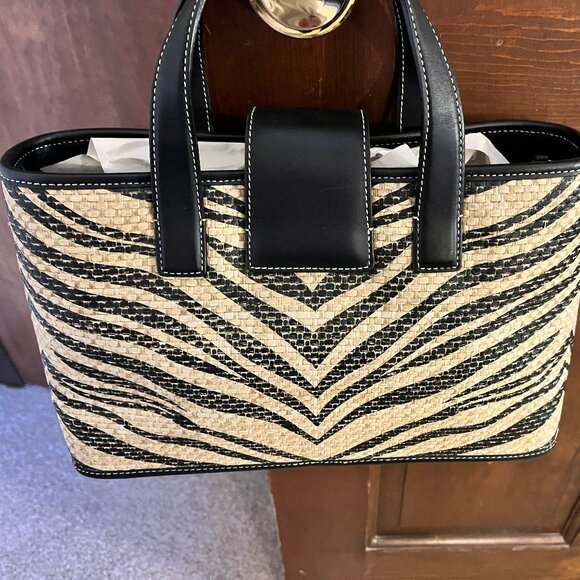 Coach Straw Zebra Striped Tote - Picture 3 of 14